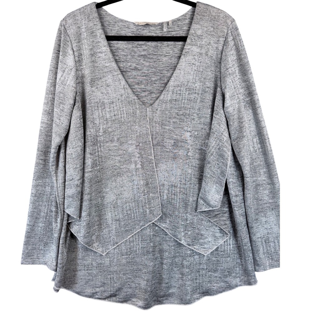 Soft Surroundings Silver Metallic Shimmer Layered V-Neck Top Gray Medium 28996